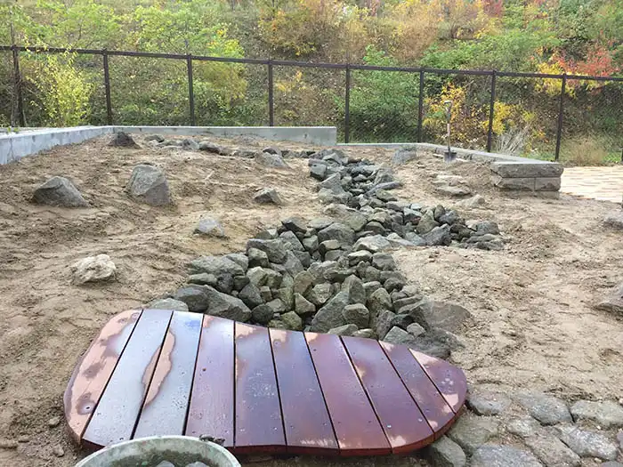 ビオガーデン流れの石組み施工後の様子