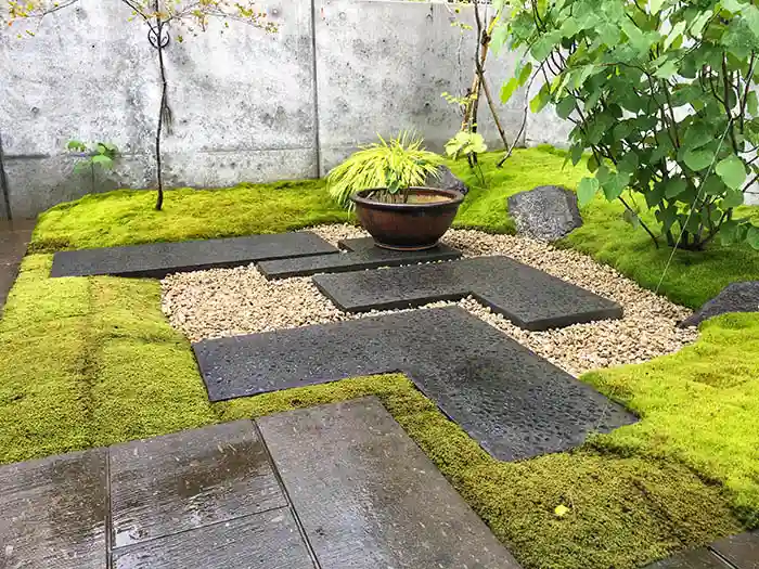 モダン和風の庭、水鉢