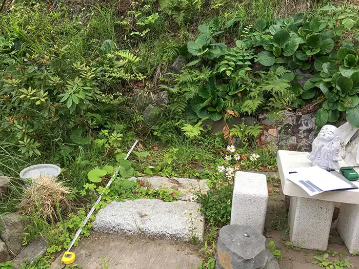 個人宅裏庭、法面を利用した滝造成工事、着工前の状態